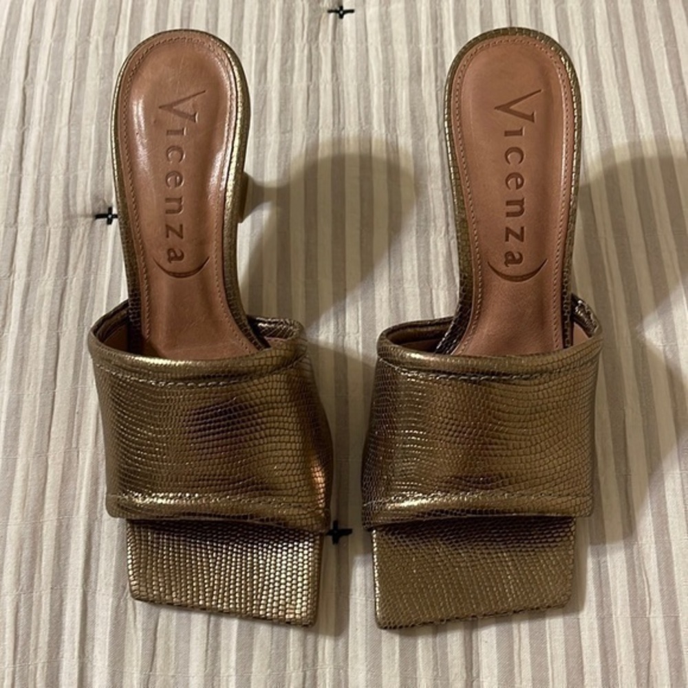 Anthropologie Vicenza Metallic Mules. NWT